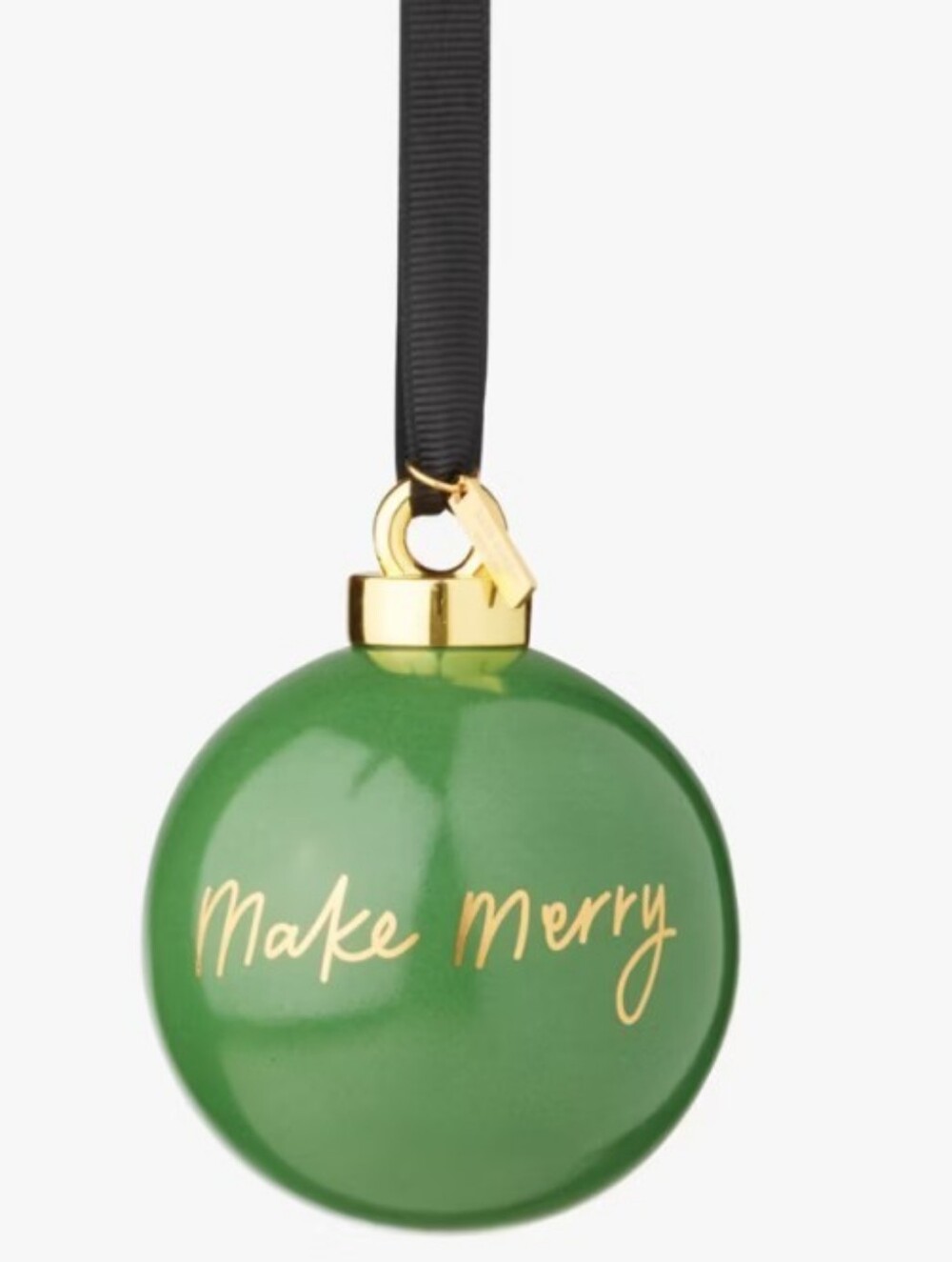 kate spade NEW YORK Ornament "Make Merry" Green/Gold/Black BRAND-NEW w/tag